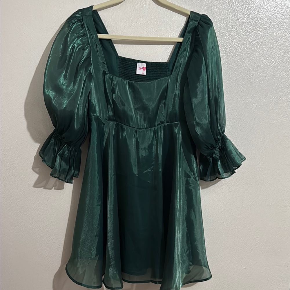 Buddy Love Green Puff Sleeve Ruffled Blouse